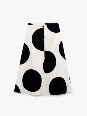 Zara Black and White Oversized Polka Dot A-Line Skirt